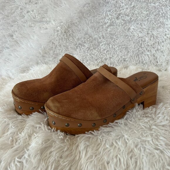 Free People Calabasas Platform Clogs Womens 9.5 Brown Suede Mules Slip On - Picture 1 of 10